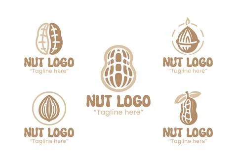 5 Nut Logo Set Healthy and Natural Branding Collection Stock Illustration