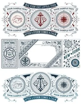 5 Old Cards Set. Vector Stock Illustration