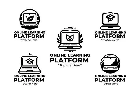 5 Online Learning Platform Logo Set Modern Education Brand Design Black and.. Stock Illustration