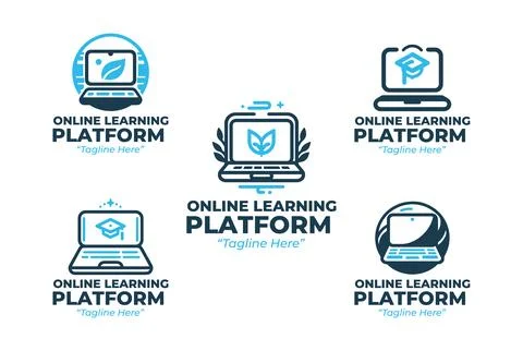 5 Online Learning Platform Logo Set Modern Education Brand Design Stock Illustration