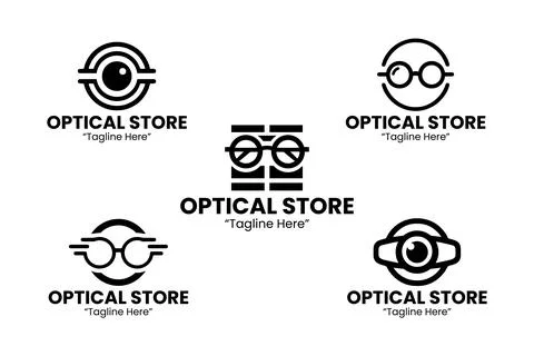 5 Optical Store Logo Set Modern Minimalist Vision Brand Design Black and Whit Stock Illustration