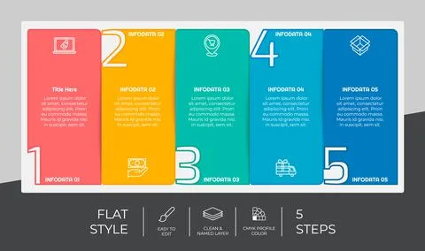 5 options of flat infographic vector design with colorful concept for marketi Stock Illustration