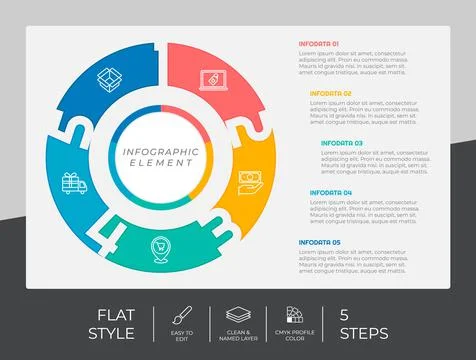 5 options of flat infographic vector design with colorful concept for marketi Stock Illustration