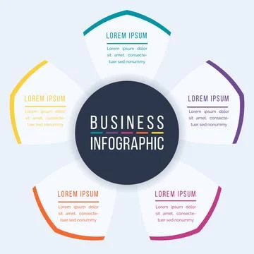 5 Options Infographic circle design 5 steps, objects, elements or options info 스톡 일러스트