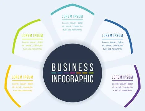 5 Options Infographic circle design 5 steps, objects, elements or options info Stock Illustration