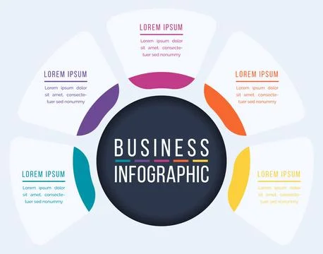 5 Options Infographic circle design 5 steps, objects, elements or options info 스톡 일러스트