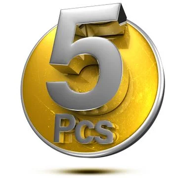 5 Pcs 3d rendering on the yellow circle behind the white background .(with Cl Stock Illustration