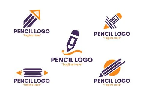 5 Pencil Logo Set Modern Minimalist Creative Brand Design Stock Illustration