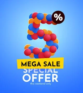 5 percent Off. Discount creative composition. Mega Sale. Stock Illustration