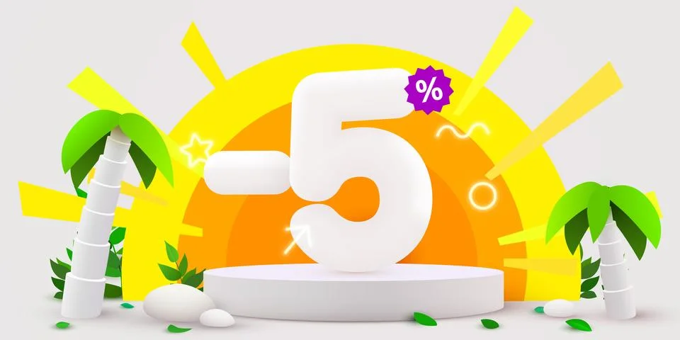 5 percent Off. Discount summer composition. Product presentation, mock up Stock Illustration
