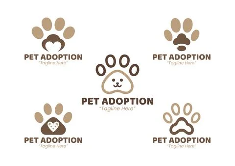5 Pet Adoption Logo Set Modern Minimalist Rescue Brand Design Stock Illustration