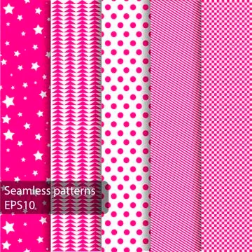 5 pink geometrical seamless patterns Stock Illustration