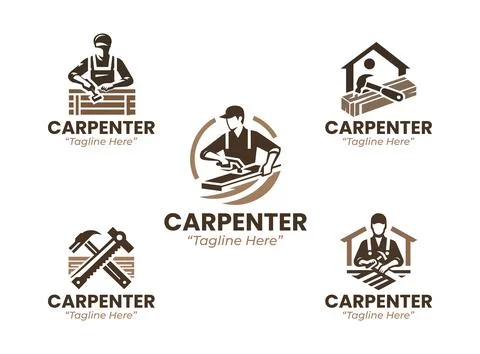 5 Professional carpenter logo set for woodworking and construction businesses Stock Illustration