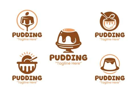 5 Pudding Logo Set Professional Dessert Branding Collection Stock Illustration