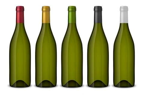 5 realistic vector green wine bottles without labels isolated on white Stock Illustration