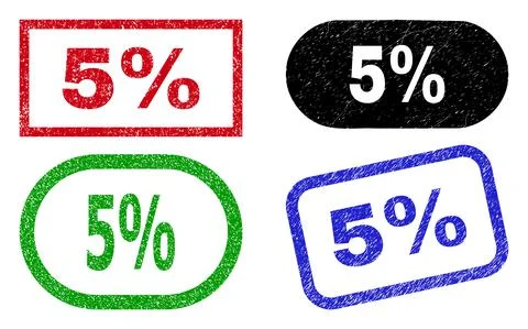 5% Rectangle Stamp Seals with Grunge Style Stock Illustration