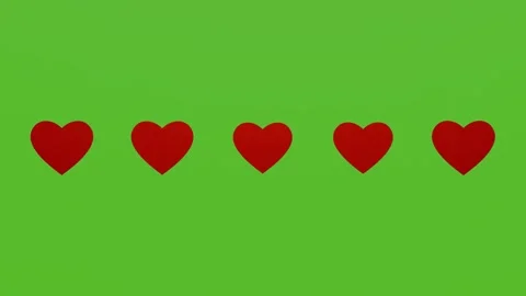5 red hearts beating on a green screen Stock Footage 283354839