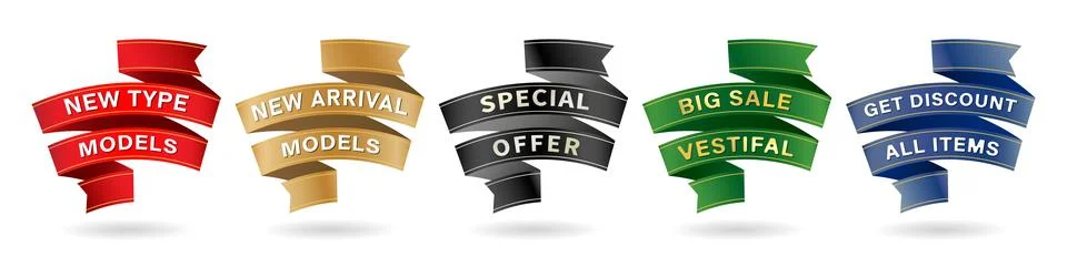 5 ribbon scroll with text model Illustrazione stock