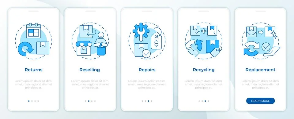 5 Rs of return logistics blue onboarding mobile app screen Stock Illustration