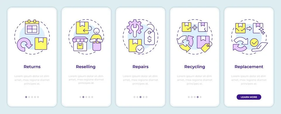 5 Rs of return logistics onboarding mobile app screen Stock Illustration