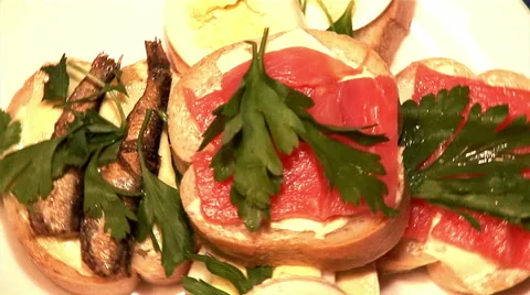 5 sandwiches rotating (close-up) Stock Footage 44589837
