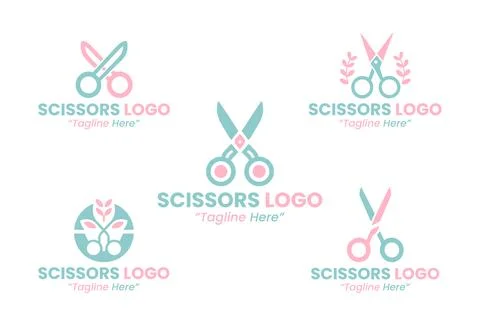 5 Scissors Logo Set Minimalist Tool Brand Design Stock Illustration