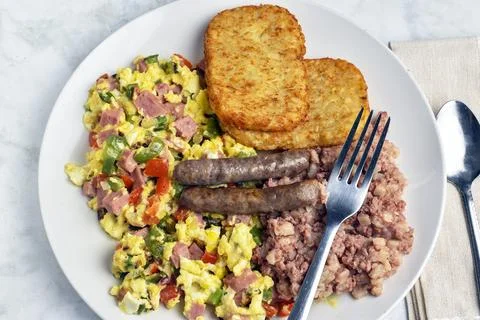 5 scramble eggs Stock Photos