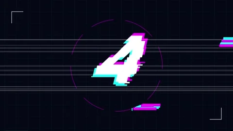 5 second Countdown glitch featuring digital distortion and neon number Stock Footage 345624079