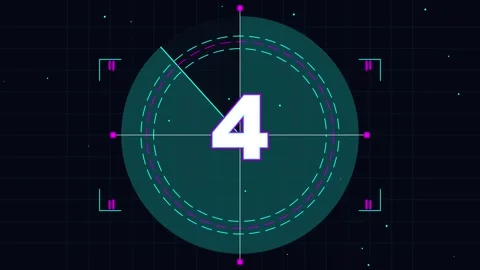 5 second countdown neon with futuristic digital HUD interface and glitch effe Stock Footage 345624124