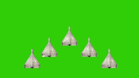 5 Shahed 136 Kamikaze Drones Flying on Green Screen Background Vídeo Stock 331988258