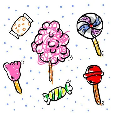 5 simple hand draw, scribble fill color, blue pink, brown, gray, yellow, gree Stock Illustration