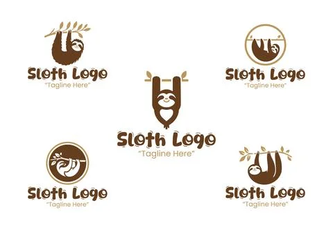 5 Sloth Logo Set Modern Minimalist Animal Brand Design Stock Illustration