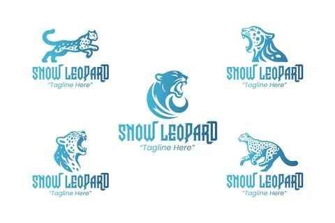 5 Snow Leopard Logo Set Modern Minimalist Animal Brand Design Stock Illustration