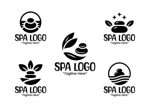 5 Spa Logo Set Wellness Beauty Brand Design Black and White Stock Illustration