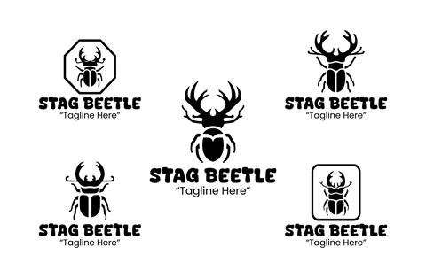 5 Stag Beetle Logo Set Black and White Modern Minimalist Animal Brand Design イラスト素材