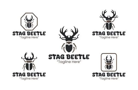 5 Stag Beetle Logo Set Modern Minimalist Animal Brand Design Stock Illustration