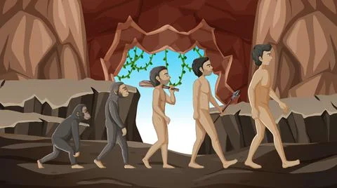 5 stages of human evolution cartoon Illustrazione stock