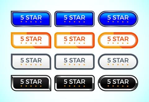 5 star button set of different shapes and colors. Suitable for mobile app, .. Stock Illustration