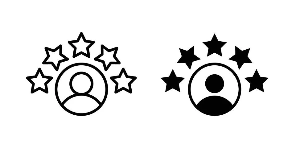 5 star work experience icon linear versions pack on white background Stock Illustration