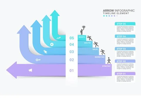 5 Step Arrow Infographic Timeline with Business Strategy Template Background 库存插图