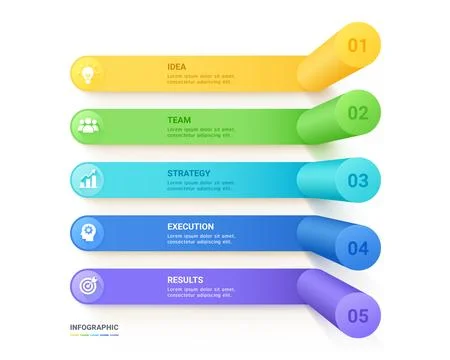 5 Step Business Process Infographic Background with 3D Numbered Bars Stock Illustration