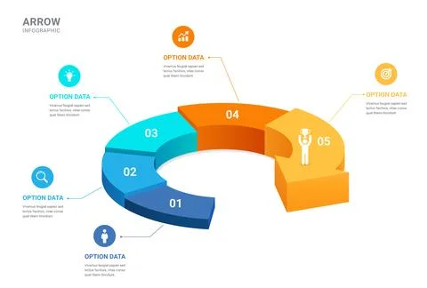 5 Step Circular Arrow Infographic Template Background with Business Growth .. Stock Illustration