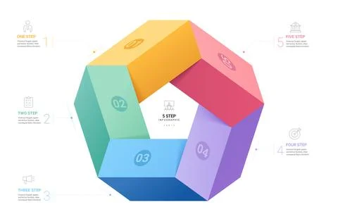 5 Step Circular Process Infographic Diagram Template Background with 3D Geo.. Illustrazione stock