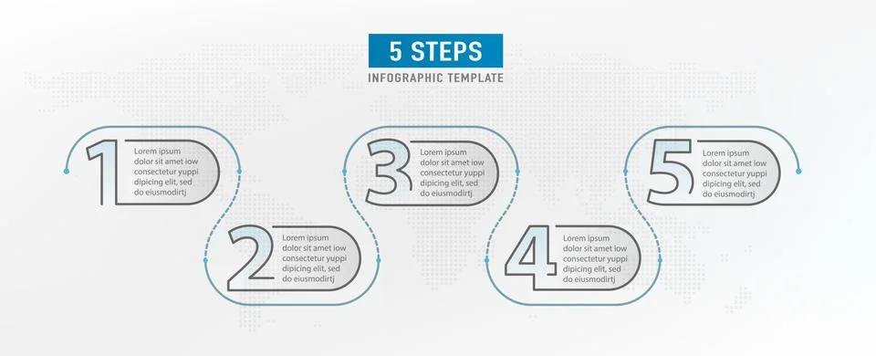 5 step elements. Workflow graphic design. Infograph timeline. Strategy work Stock Illustration