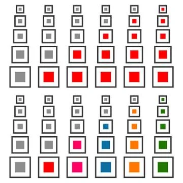 5 step progress, level indicator set. Red and multicolor version 스톡 일러스트