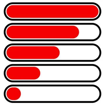 5-step progress, load bars in sequence. Step, phase, level, completion indica Illustrazione stock