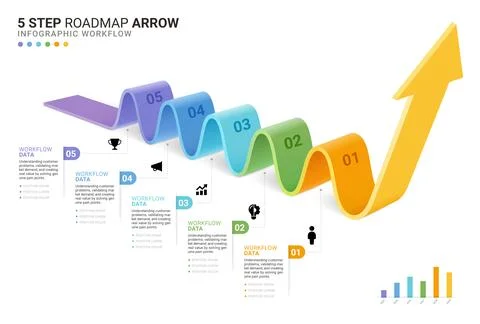 5 Step Roadmap Arrow Infographic with 3D Wave Path and Business Workflow Di.. Stock Illustration