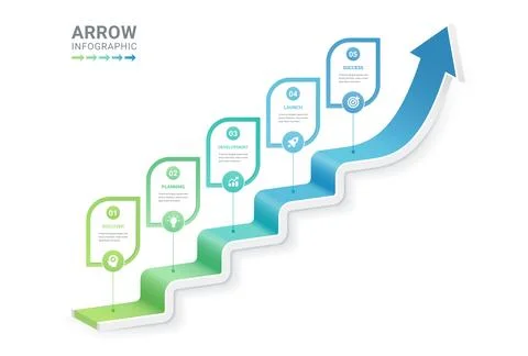 5 Step Upward Arrow Stair Infographic Template Background with Business Gro.. Stock Illustration