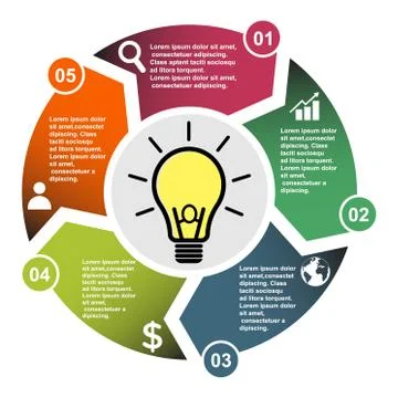 5 step vector element in five colors with labels, infographic diagram. Busine Stock Illustration