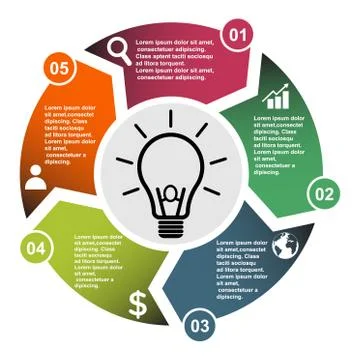 5 step vector element in five colors with labels, infographic diagram. Busine Stock Illustration